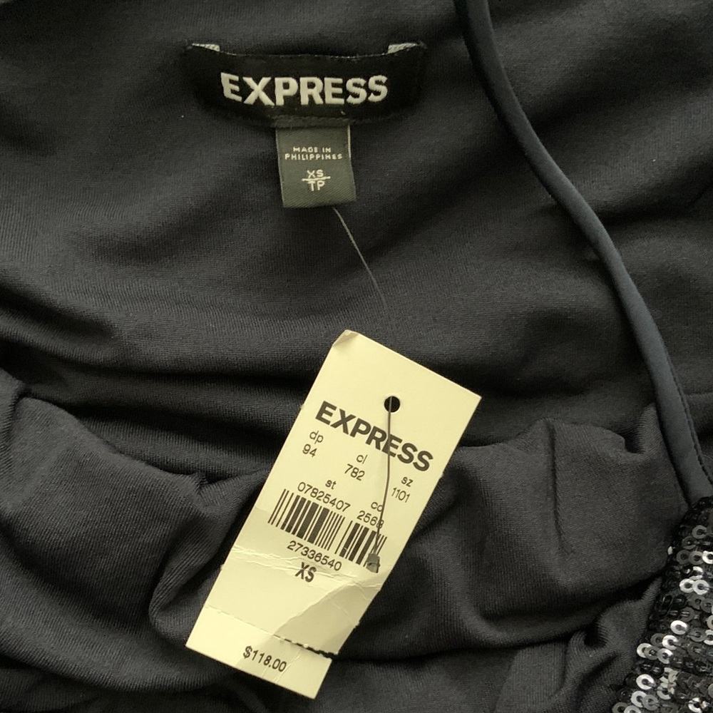 Express Navy Sequin Halter Midi Formal Dress - Picture 3 of 9